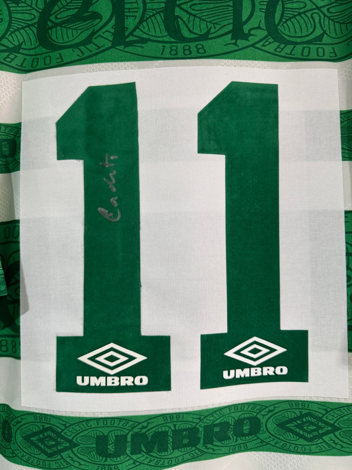 Celtic 1995/97 home shirt large Cadete 11 hand signed