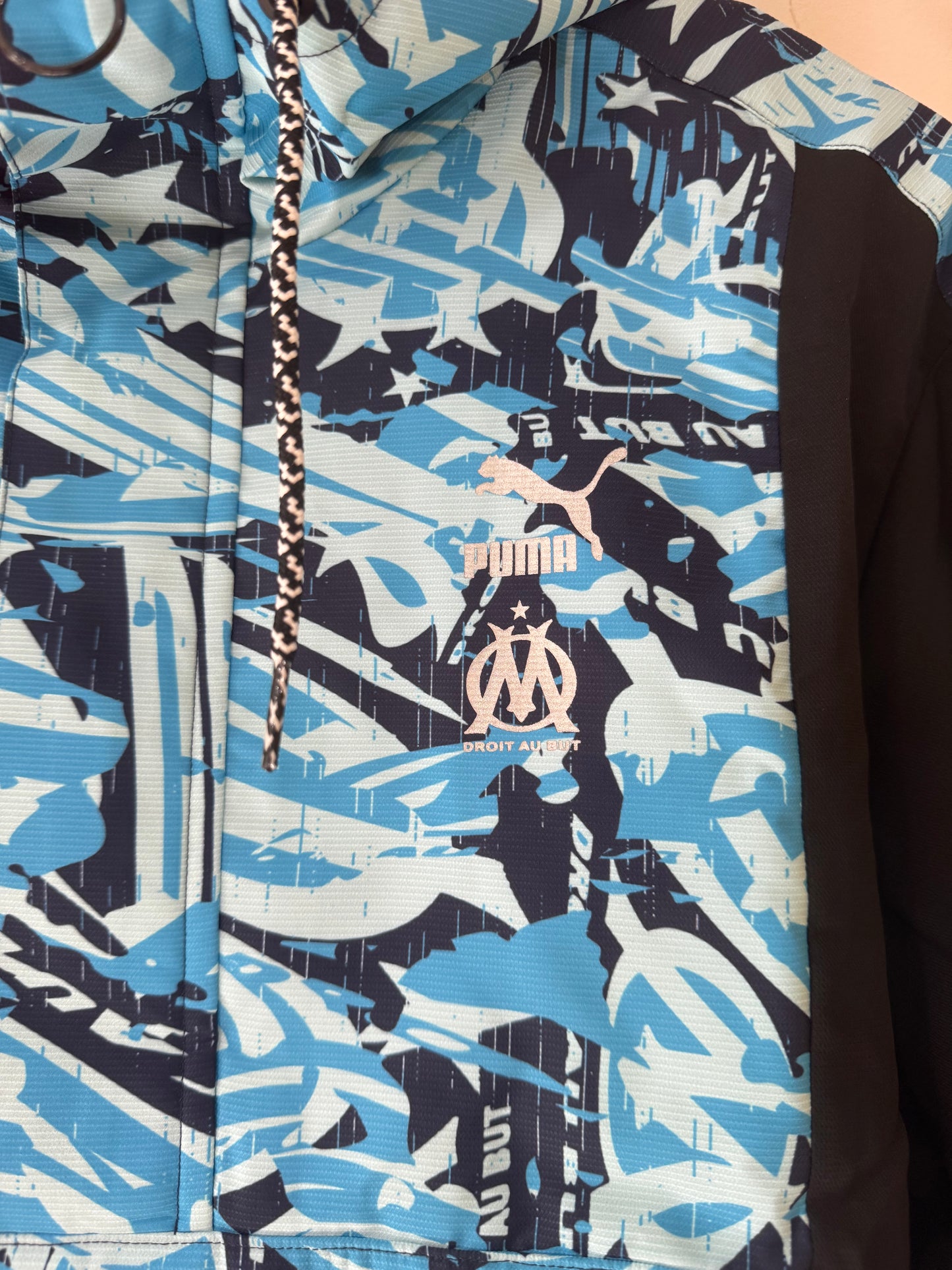 Puma Olympique Marseille 20/21 TFS Woven Drill Top - Black/Blue Camo BNWT