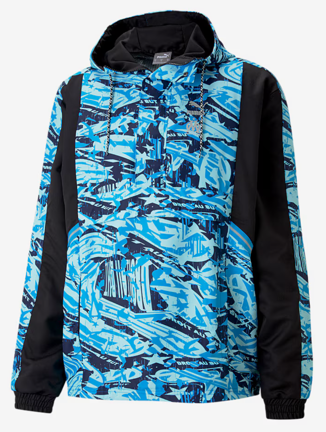 Puma Olympique Marseille 20/21 TFS Woven Drill Top - Black/Blue Camo BNWT