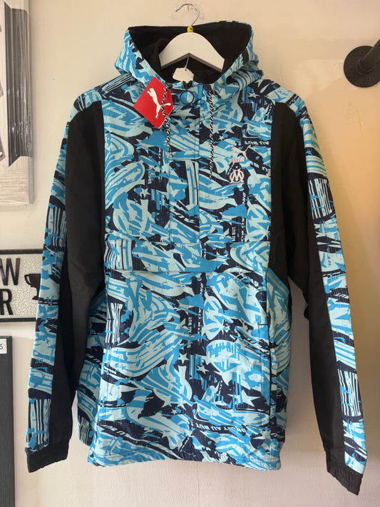 Puma Olympique Marseille 20/21 TFS Woven Drill Top - Black/Blue Camo BNWT